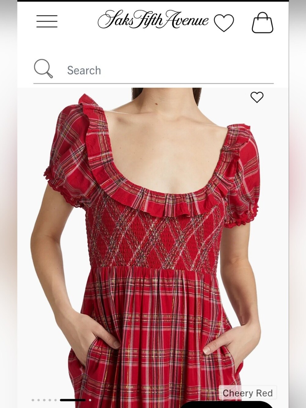 LoveShackFancy LondonTartan Gerania Red Plaid Smocked Midi Dress Sz S NWT - Picture 5 of 15